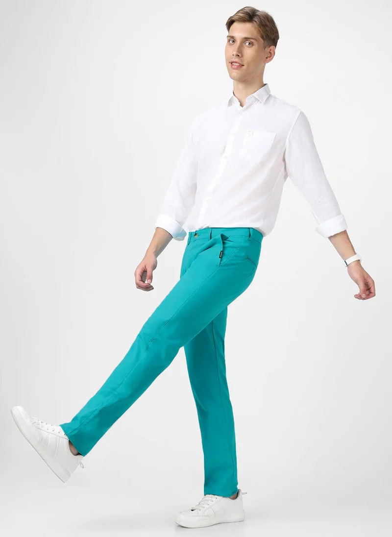 Urbano Fashion  Urbano Fashion Men's Turquoise Blue Cotton Slim Fit Casual Chinos Trousers Stretch for Men | Best Price UAE